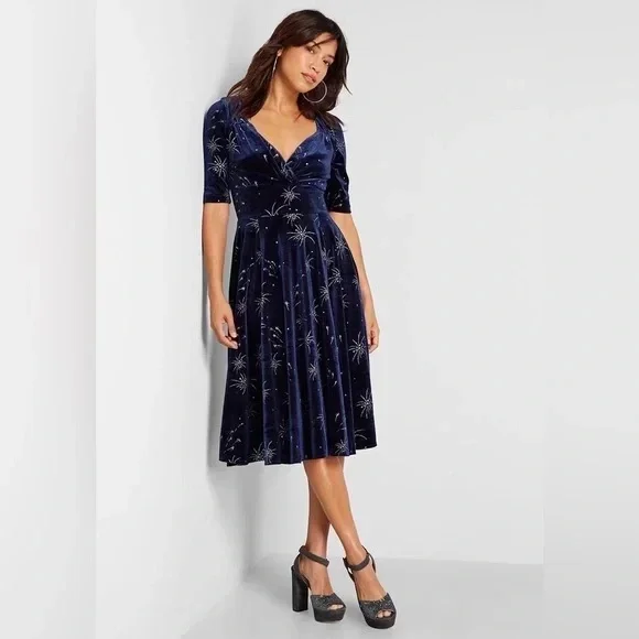 green emerald velvet dress Women's Lunar Fit and Flare Cut-Out Velvet Midi Dress Xs/S/M/L Black Mean Blvd Xs / Black